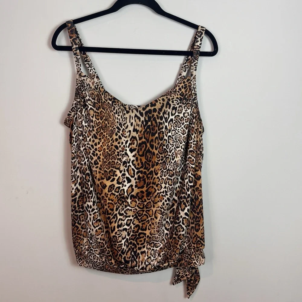 Swimsuits For All x Kim Gravel Womens Cheetah Print Tankini Top 18W Resortwear